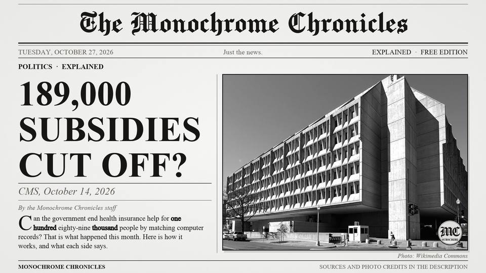 Title card of the video edition: 189,000 Health Subsidies Cut. Are the Computer Matches Right?