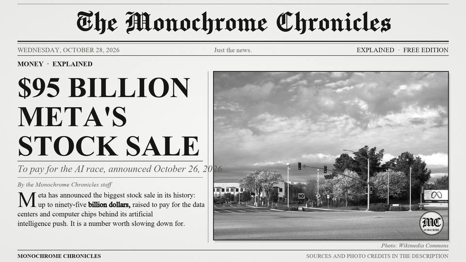 Title card of the video edition: Meta Wants to Raise $95 Billion in Stock. Who Pays for the AI Race?