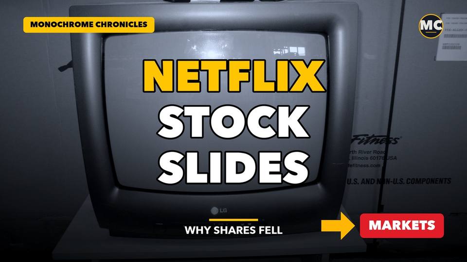 Title card of the video edition: Netflix Stock Slides After Earnings