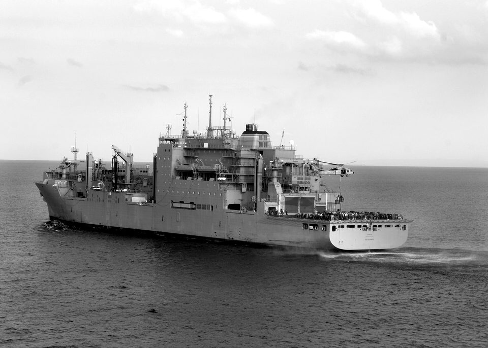US Navy 100220-N-2000D-024 The Military Sealift Command dry cargo and ammunition ship USNS Sacagawea (T-AKE-2) conducts a vertical replenishment in the Caribbean Sea