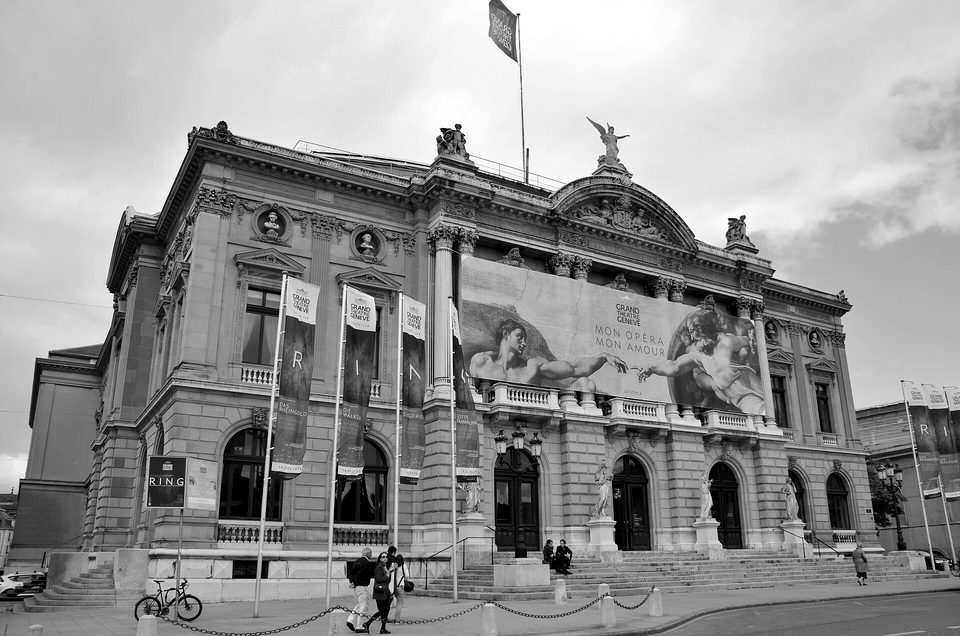Grand Theater Geneva in a very classic building style with “Die Schopfung” flag at the facade - panoramio