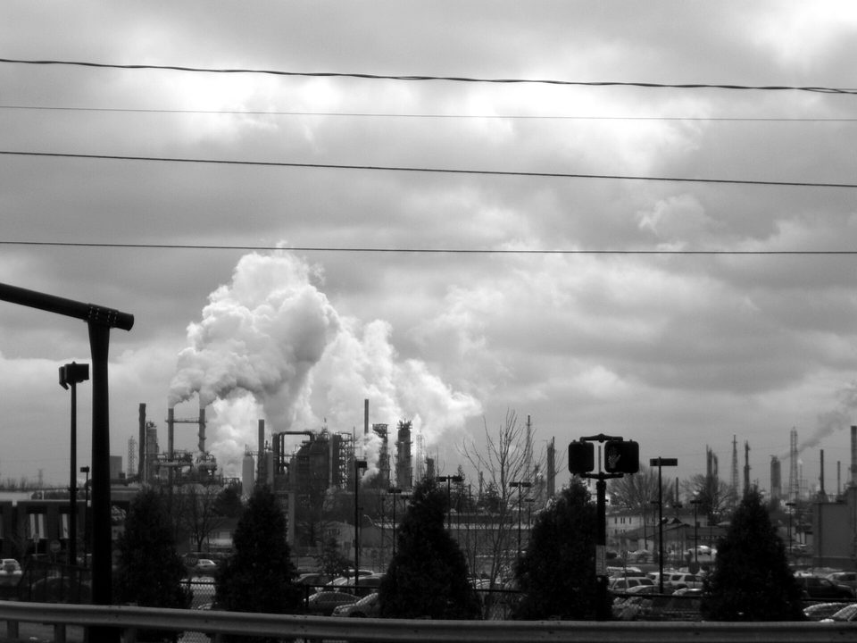 Factory smokestacks in Newark, New Jersey