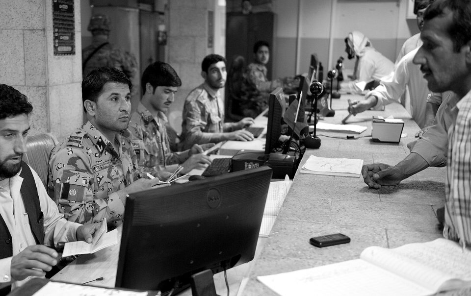 Inside the Afghan customs and border patrol station at Torkham-2