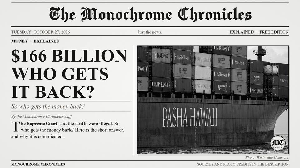 Title card of the video edition: The Supreme Court Said the Tariffs Were Illegal. Who Gets the Money Back?