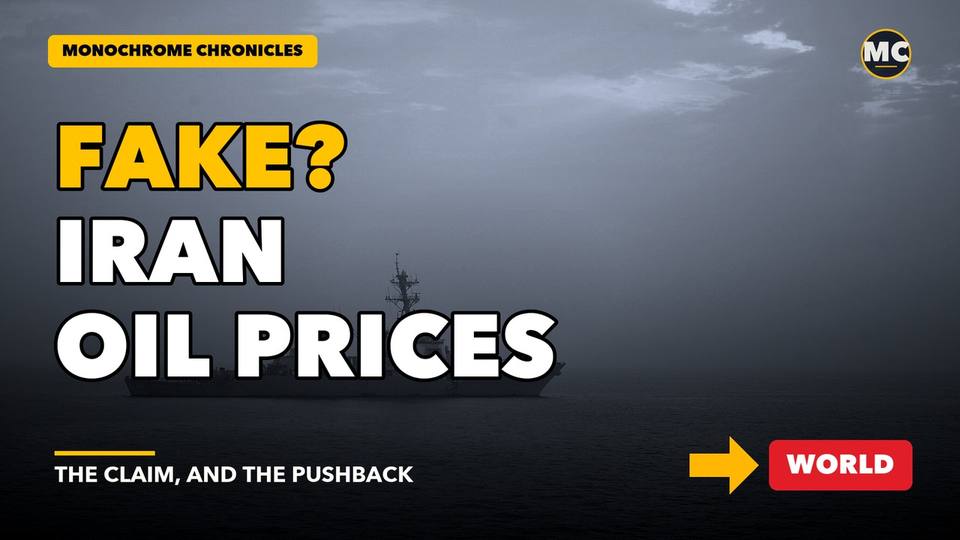 Title card of the video edition: Trump Says Iran Is Faking Attacks to Raise Oil Prices